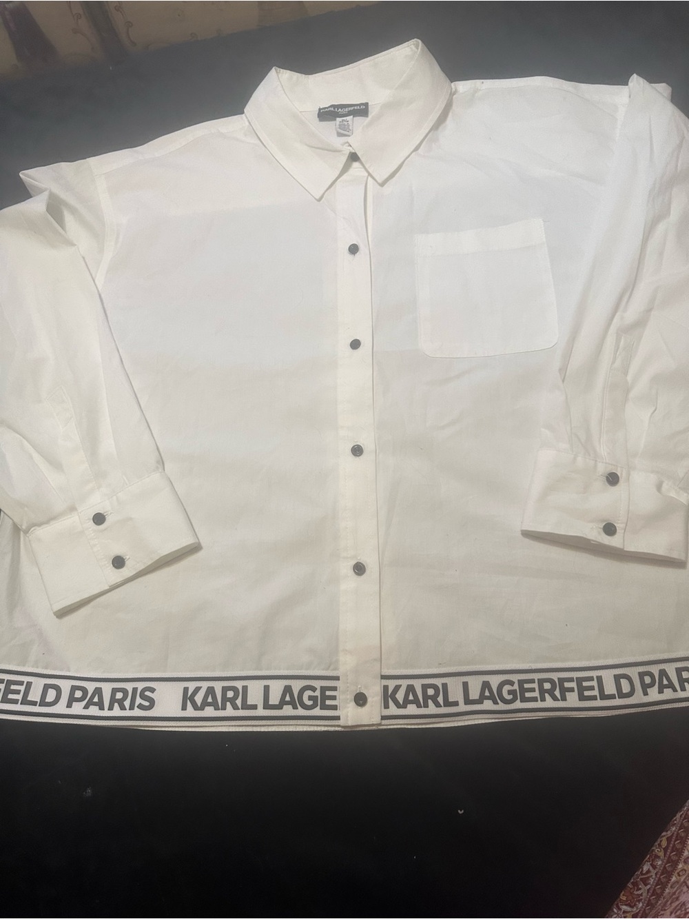 Karl Lagerfeld White Button-Front Logo Hem Shirt XL